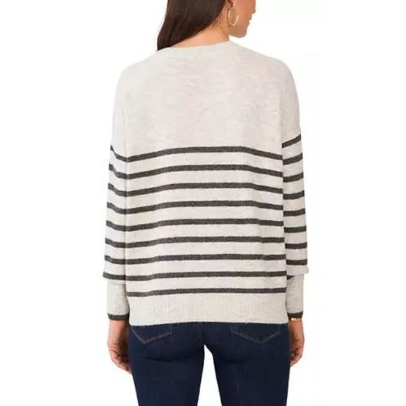VINCE CAMUTO NEW $69 Dolman Sleeve Striped Crew Neck Sweater Gray Heather Medium - Picture 2 of 5
